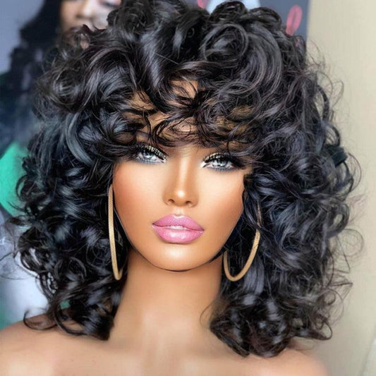 Peruvian Virgin Romance Curl Bang Bob Wig