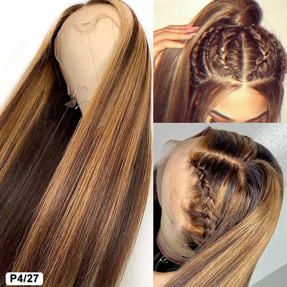 Wigs No shedding Pre plucked hairline Highlight Straight Human Hair Swiss Lace Front Wigs 100% Vigin Human Hair for Black Women